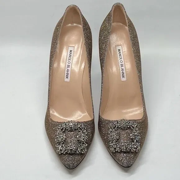 Manolo Blahnik Hangisi 105 Embellished Shimmer Pumps size 39.5 - Picture 5 of 14